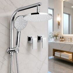9 Inch Round Rainfall Shower Head Set Handheld Chrome Twin Tap Bathroom Mixer