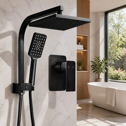 8" Fixed Overhead Handheld Shower Head Set Mixer Tap Matte Black Square Rainfall
