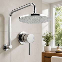 Overhead Shower Head 8" with Wall Mixer Tap Silver Rainfall Swivel Bathroom