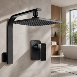 8 Inch Rain Shower Head Wall Arm Square High Pressure Mixer Tap Matte Black