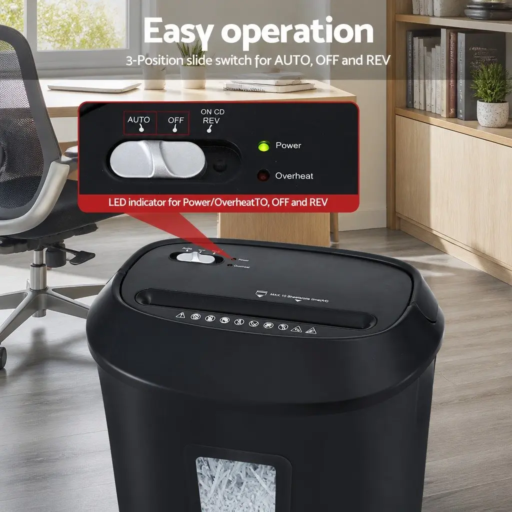 Electric Paper Shredder Cross-Cut 10 A4 Sheets 21L Capacity Home Office Document Destroyer