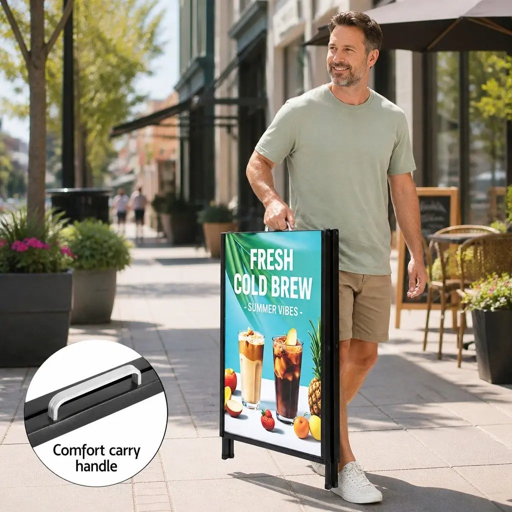 A1 Frame Sign Stand Double Sided Heavy Duty Steel Outdoor Advertising Display 60cm W x 62cm D x 96cm H