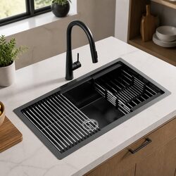 Kitchen Sink Single Bowl 70x45CM Stainless Steel Pull Out Mixer Tap Black Basin