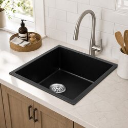 Black Granite Stone Kitchen Sink 55x45cm Single Bowl Under Mount Flush Mount