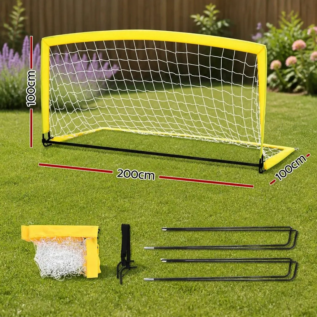 Portable Soccer Goal Net 2m Football Training Rebounder Yellow Lightweight