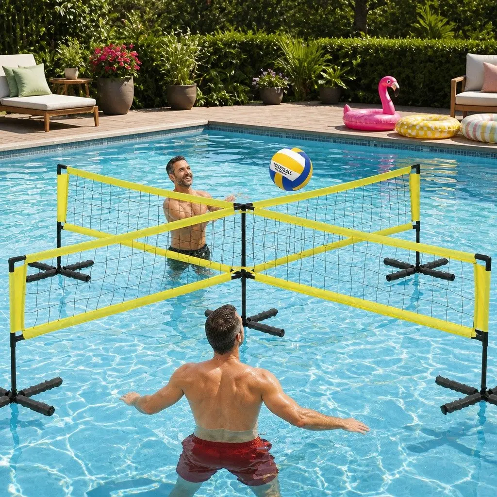 Water Volleyball Net Set Floating with Anchor Bags 350cm x 350cm x 75cm