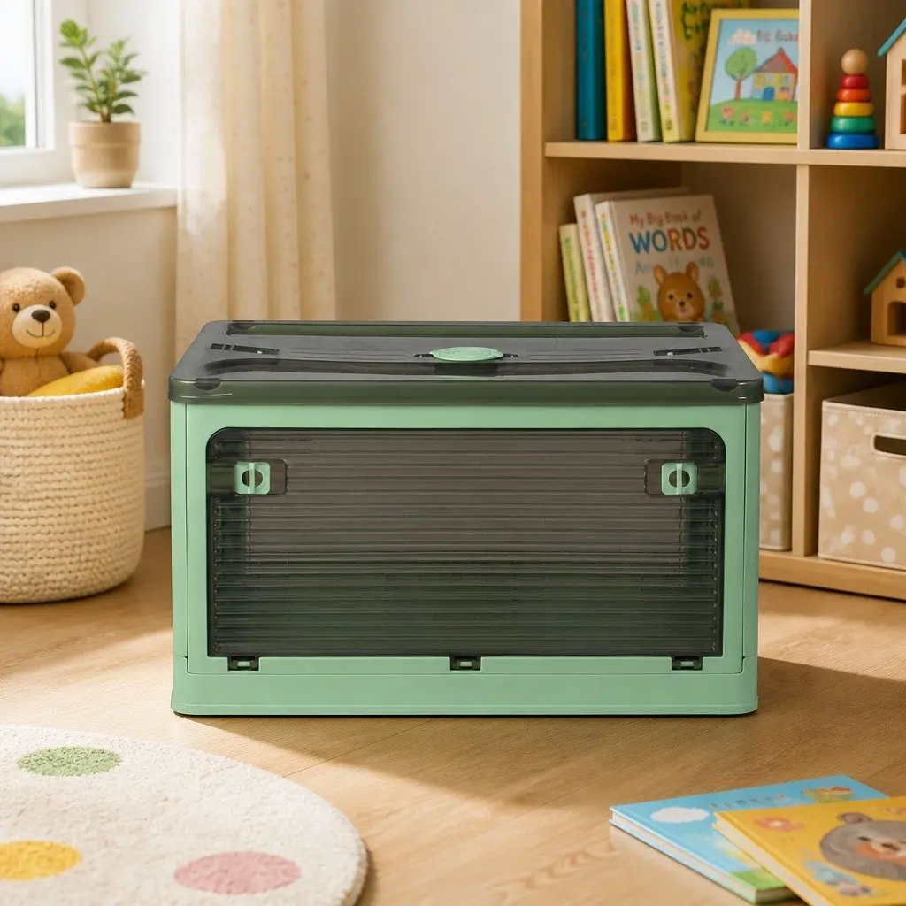 Stackable Storage Box Container Green 55L Medium with Latch Lock