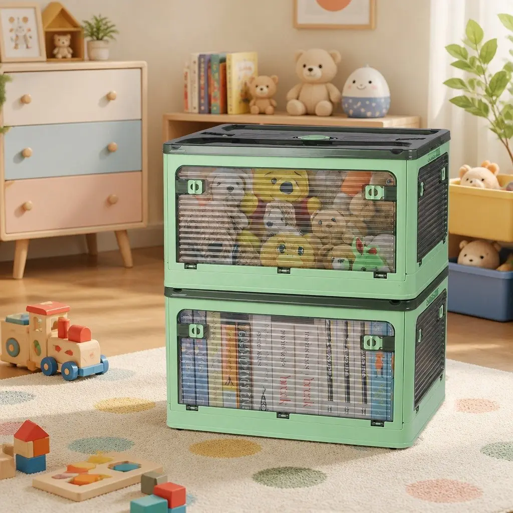 Stackable Storage Box Container Green 55L Medium with Latch Lock