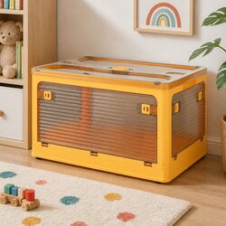 Stackable Storage Container with Lid Foldable Plastic Box Organiser Orange Small