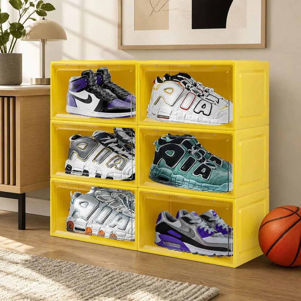 Stackable Sneaker Display Case Drop Front Clear Door Shoe Storage Organiser
