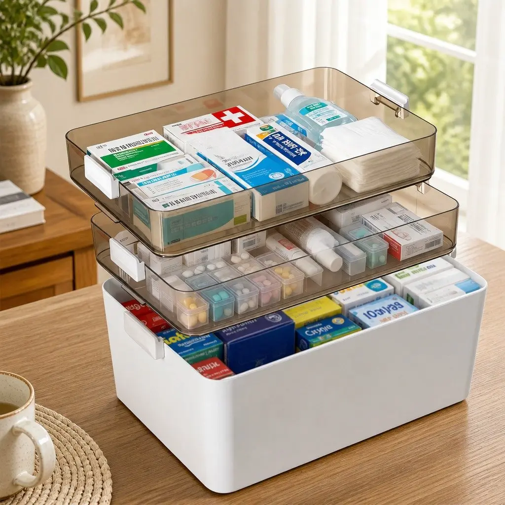 Medical Storage Box Three Layer Detachable Medicine Organiser Portable Case