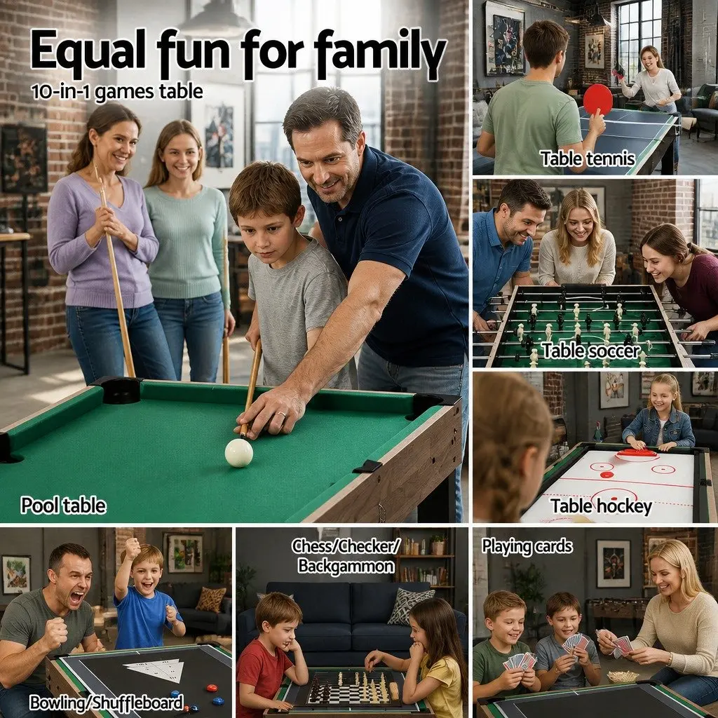 10-in-1 Multi Game Table Foosball Soccer Pool Tennis Air Hockey Board Games