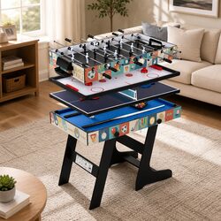 4-in-1 Multi Game Table Foosball Pool Tennis Hockey Foldable Compact Blue