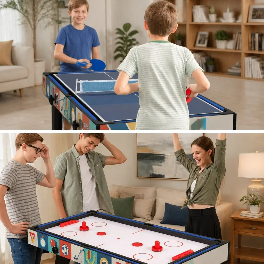4-in-1 Multi Game Table Compact Foldable Blue 122cm x 61cm x 81cm