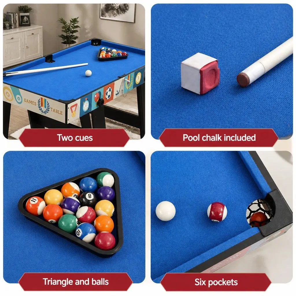 4-in-1 Multi Game Table Compact Foldable Blue 122cm x 61cm x 81cm