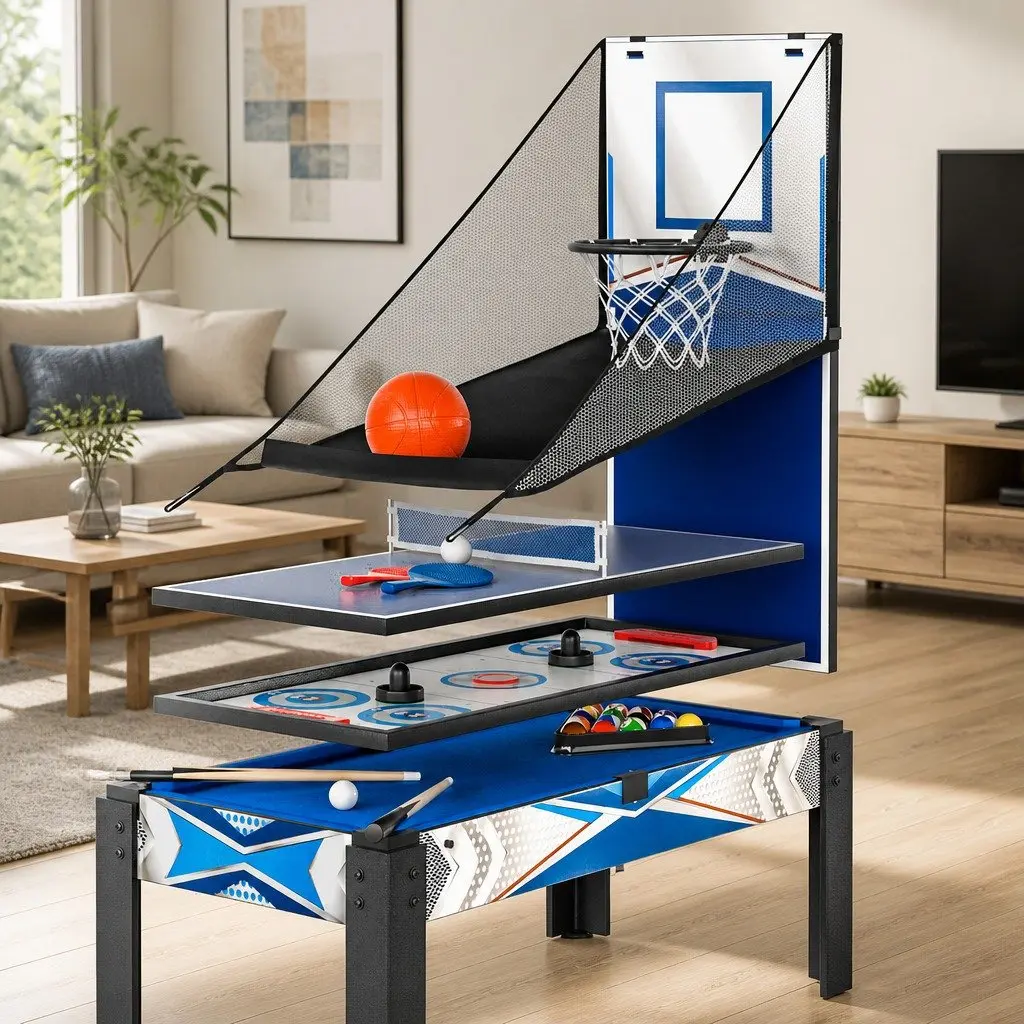 5-In-1 Game Table Pool Tennis Air Hockey Basketball Archery Entertainment Family