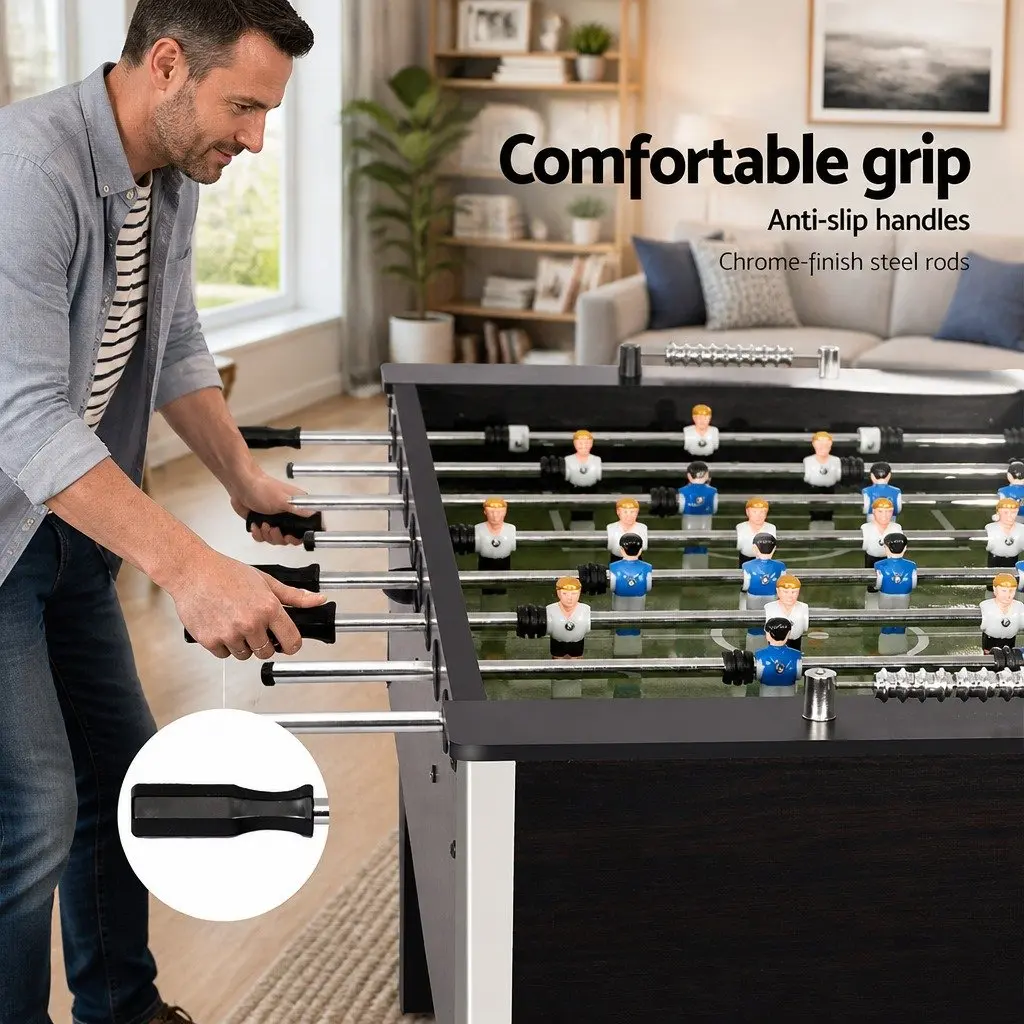 5FT Soccer Table Foosball Game Black MDF Construction with Chrome Steel Rods and ABS Players for Family Entertainment