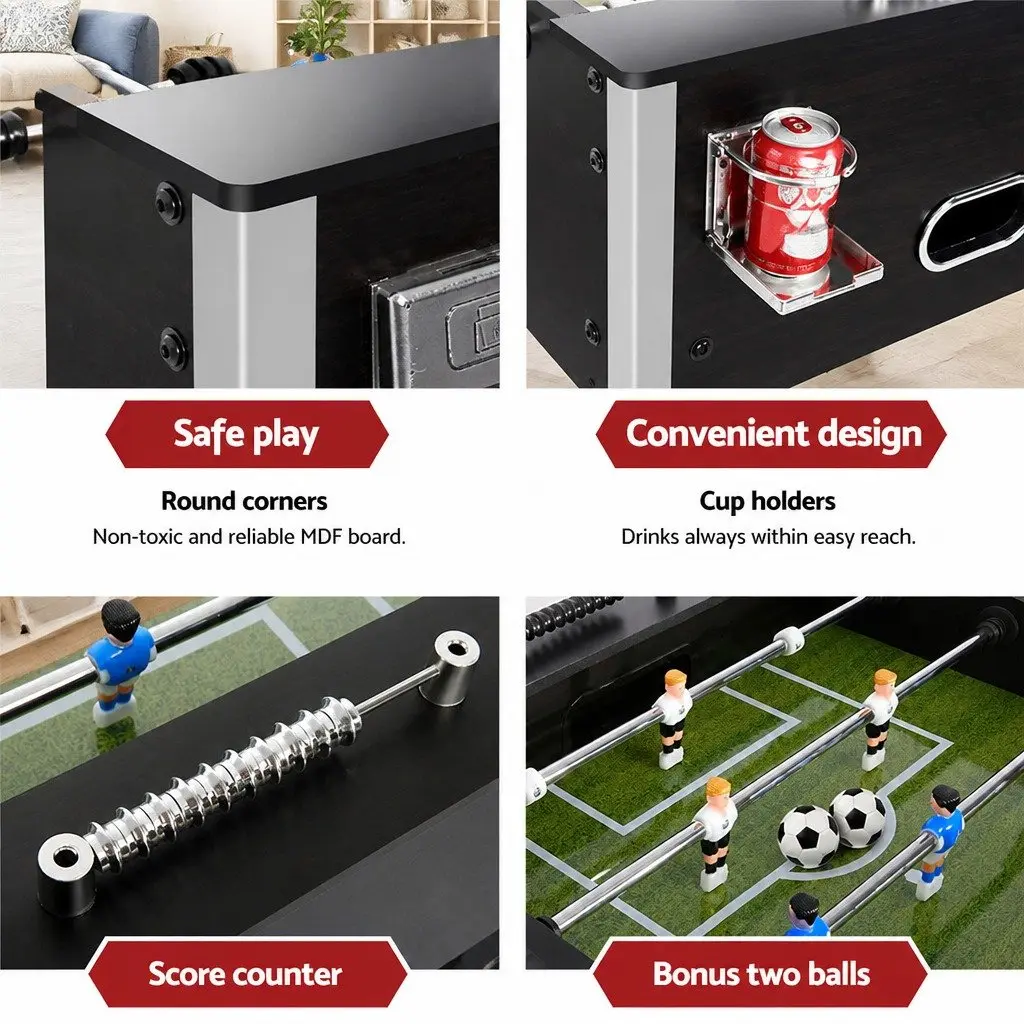 5FT Soccer Table Foosball Game Black MDF Construction with Chrome Steel Rods and ABS Players for Family Entertainment