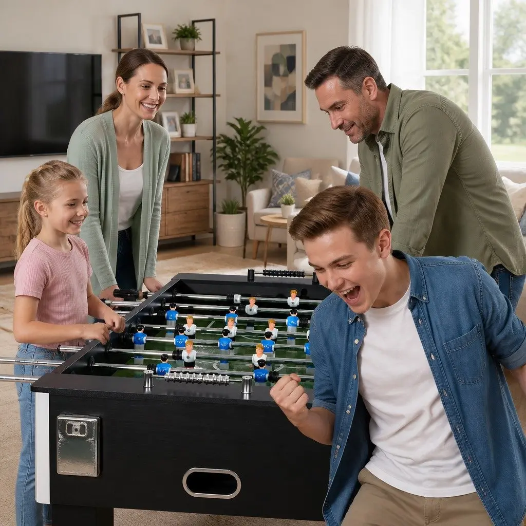 5FT Soccer Table Foosball Game Black MDF Construction with Chrome Steel Rods and ABS Players for Family Entertainment