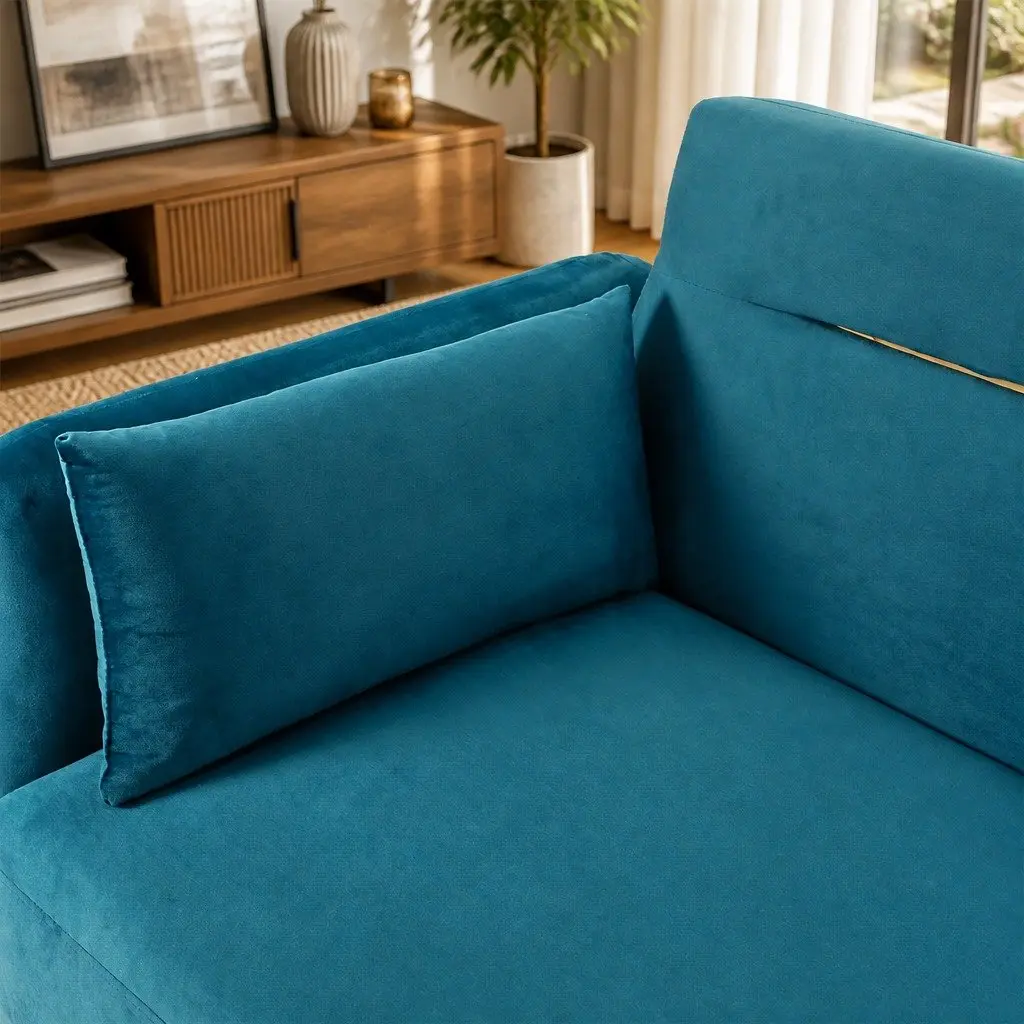3-Seater Convertible Sofa Bed Futon Adjustable Backrest Peacock Blue