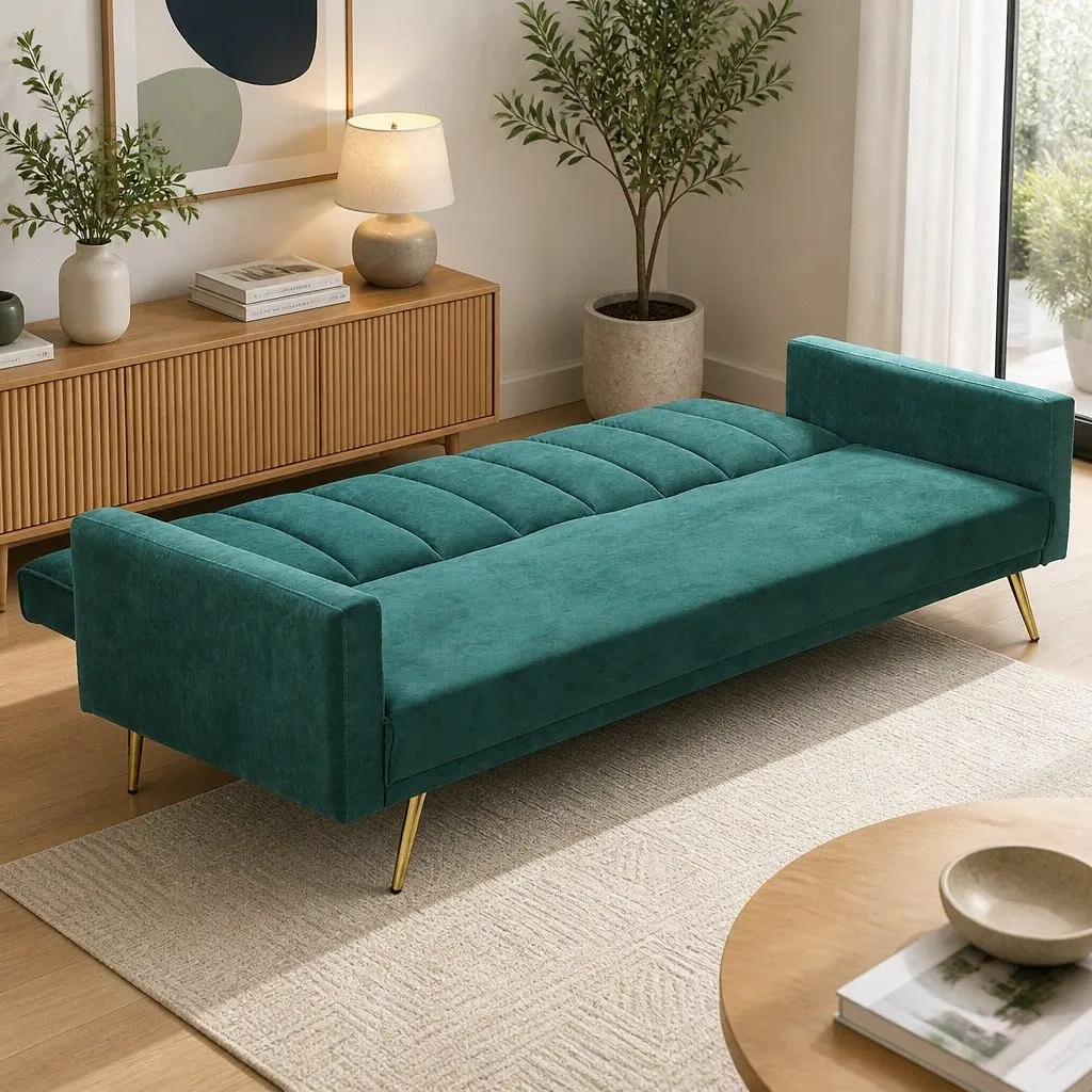 3 Seater Convertible Sofa Bed Adjustable Backrest Green