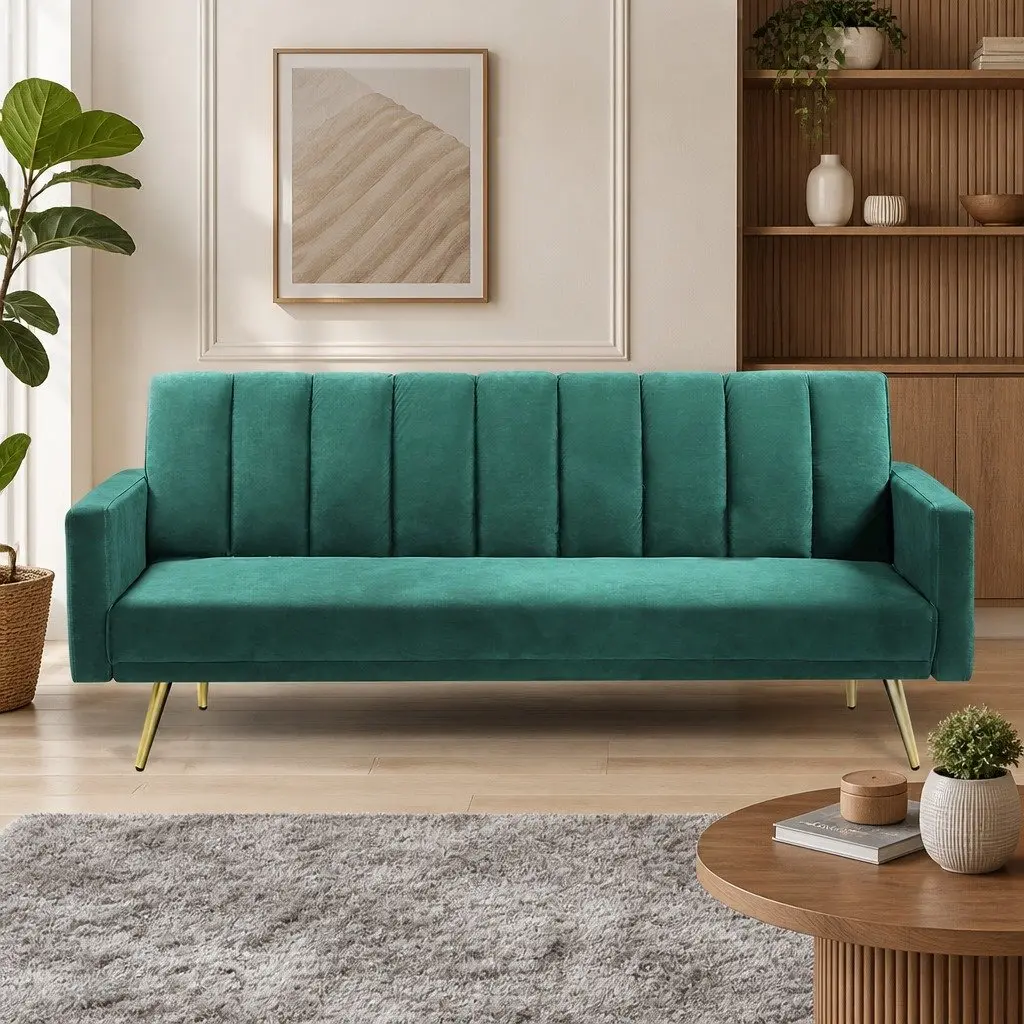 3 Seater Convertible Sofa Bed Adjustable Backrest Green