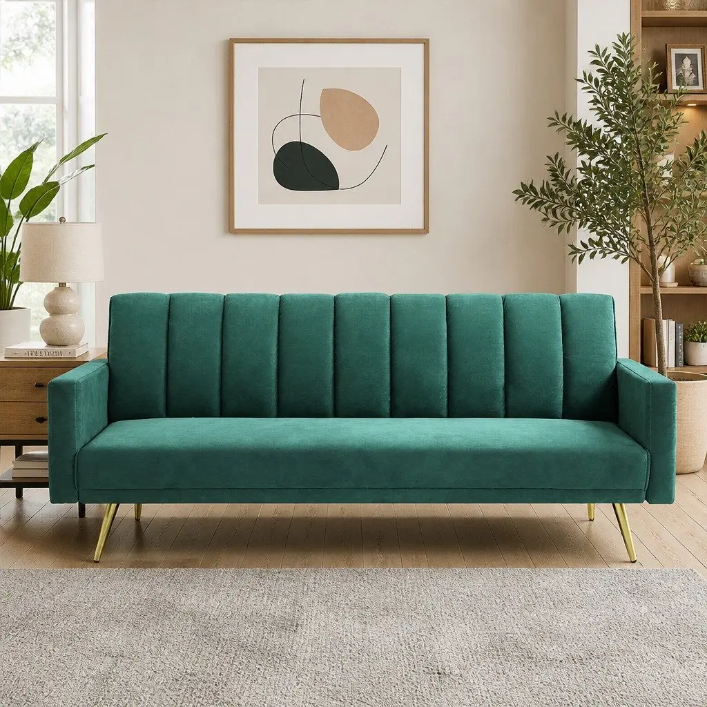 3 Seater Convertible Sofa Bed Adjustable Backrest Green