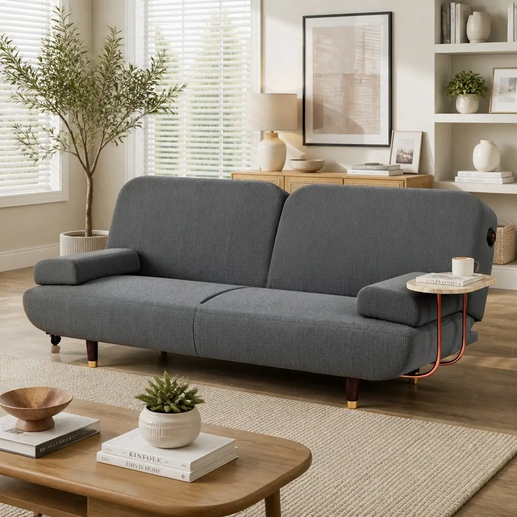 Convertible Sofa Bed Adjustable Backrest 3-Seater Grey