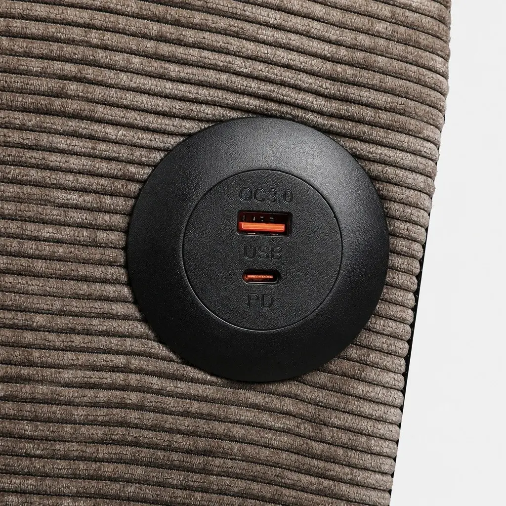 Convertible Sofa Bed 3 Seater Adjustable Backrest Corduroy Fabric with USB Charging Port and Removable Side Table