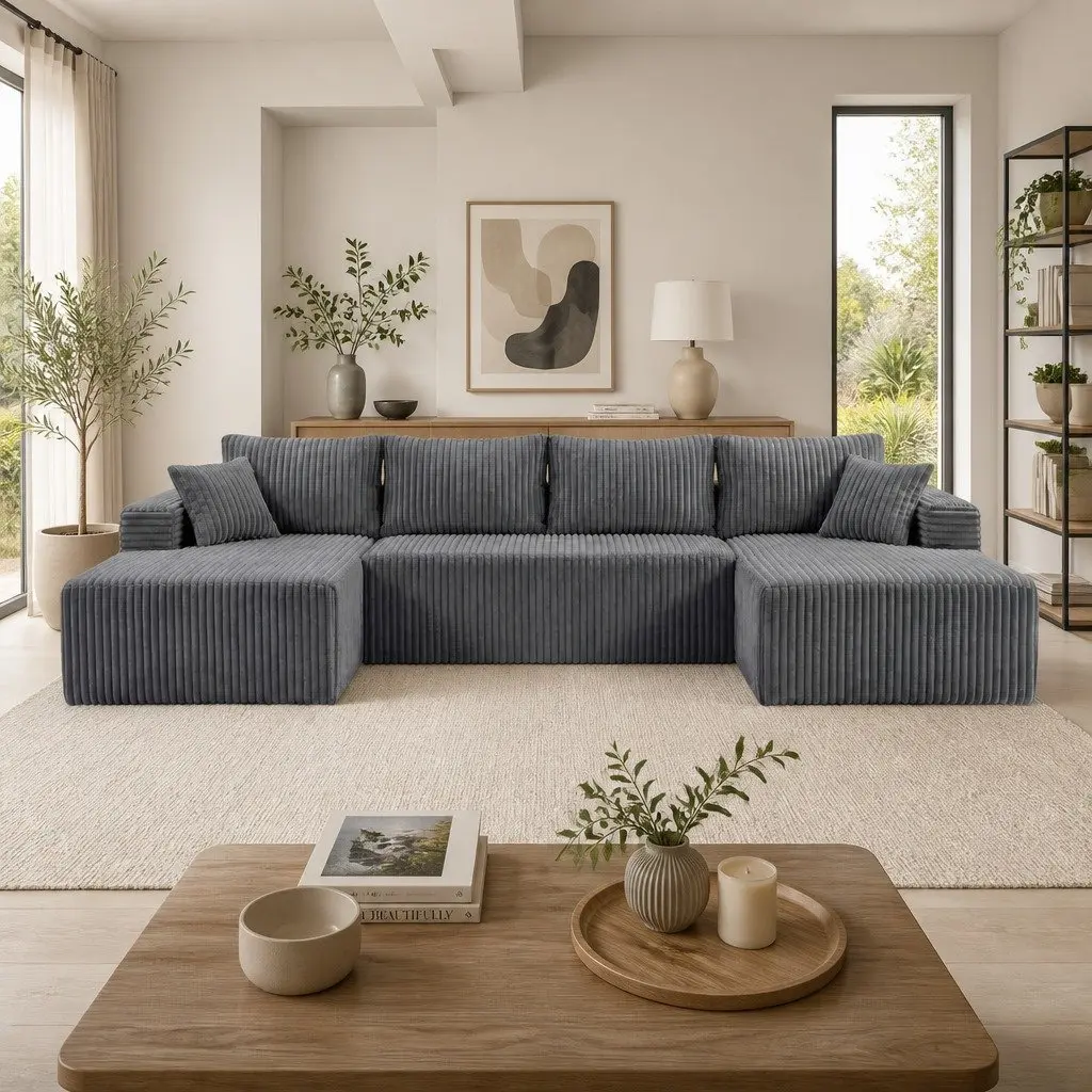 U-Shaped Sectional Sofa in Grey