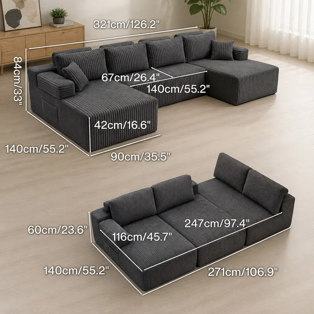 U-Shaped Sectional Sofa in Grey