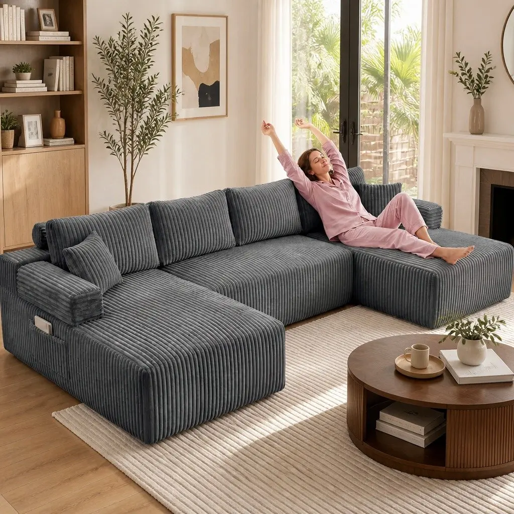 U-Shaped Sectional Sofa in Grey