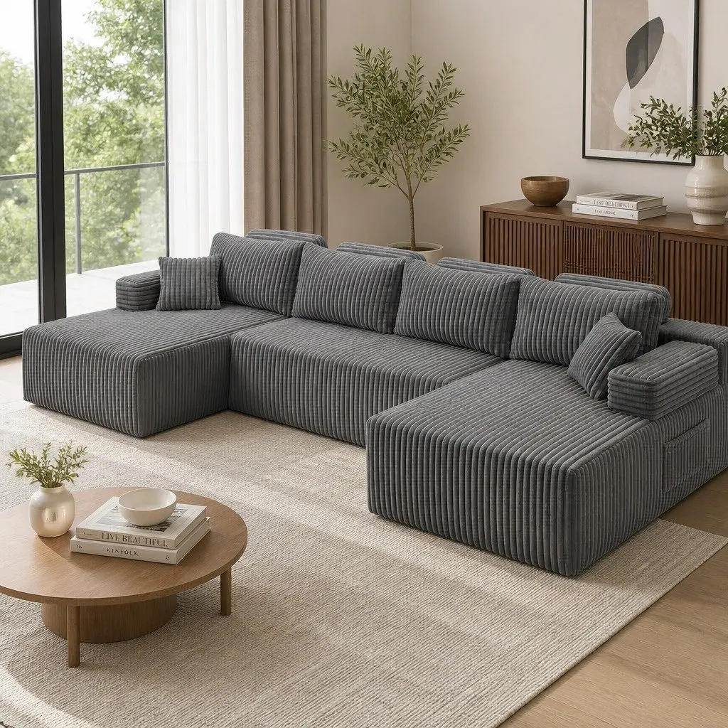 U-Shaped Sectional Sofa in Grey