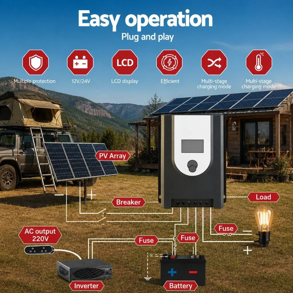 50A MPPT Solar Charge Controller Bluetooth 12V 24V Auto Battery Regulator