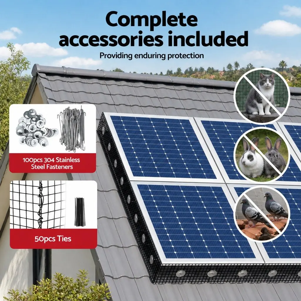 Solar Panel Bird Guard Mesh Critter Roll 20cm x 30M Protective Barrier Kit Black