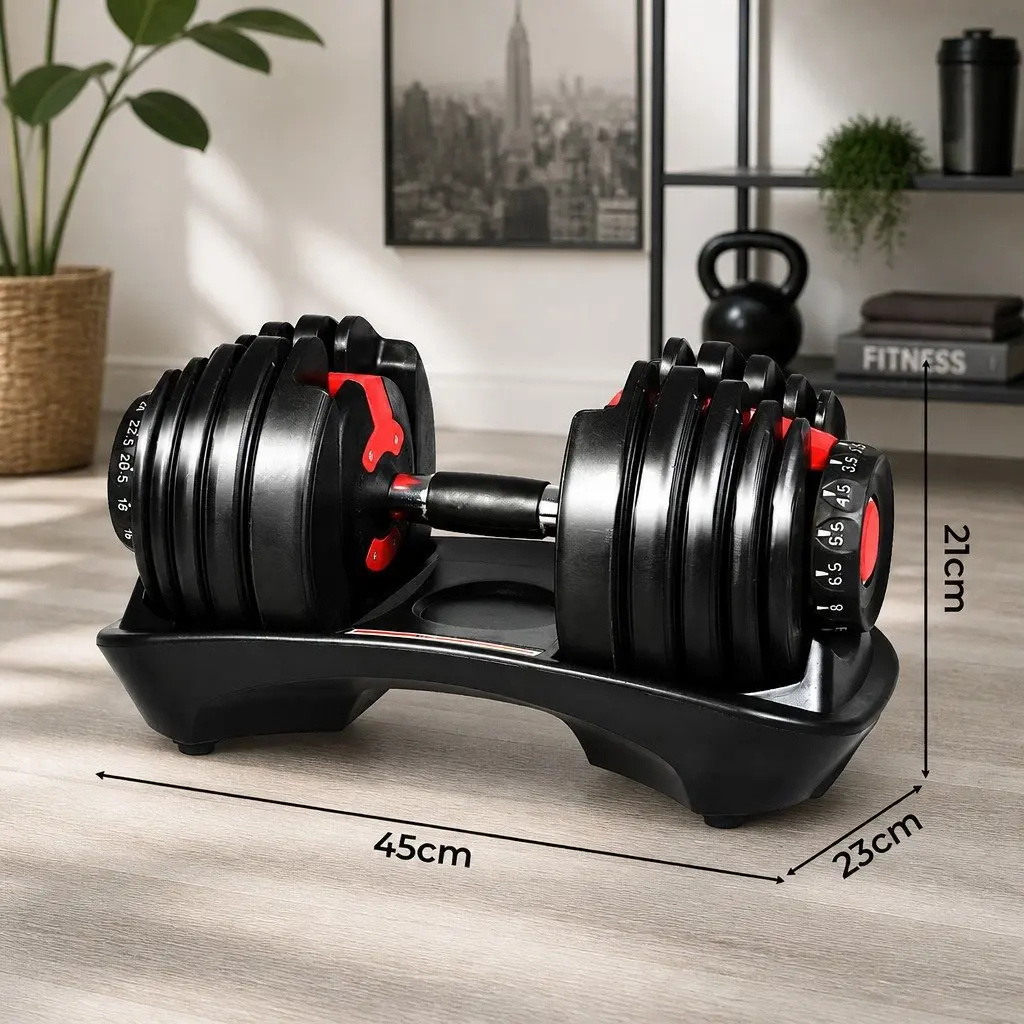 Adjustable Dumbbell Set 24kg Home Gym Training Strength Weight Dial Rack