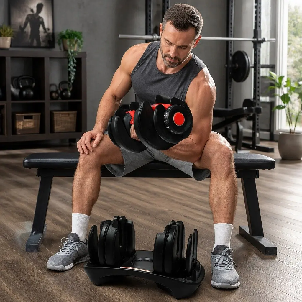 Adjustable Dumbbell Set 24kg Home Gym Training Strength Weight Dial Rack