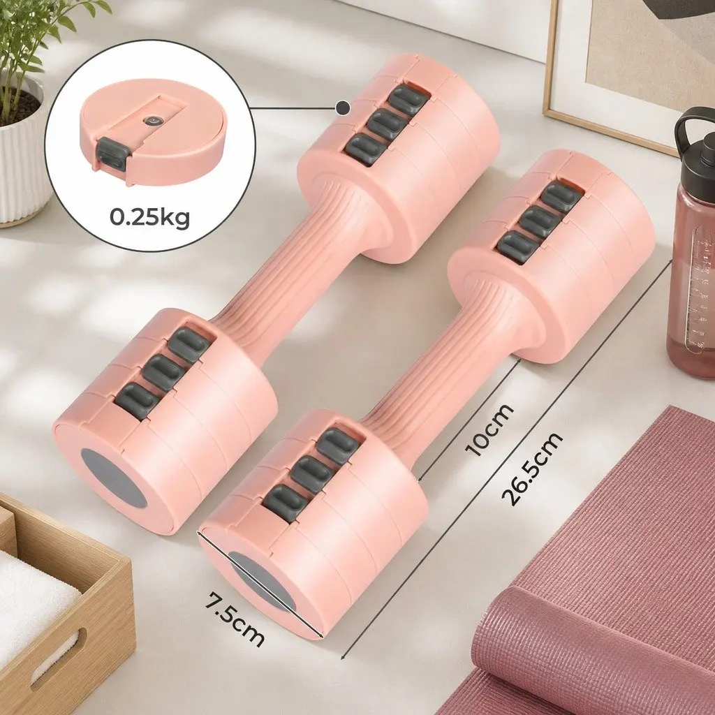 Adjustable Dumbbells Pair 1kg to 5kg Home Gym Weight Training Pink