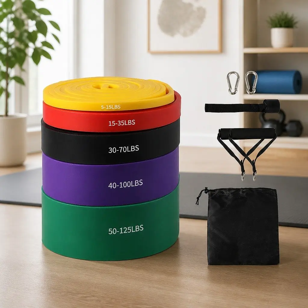 Resistance Bands Set of 5 Heavy Duty Levels Workout Training Yoga Stretch