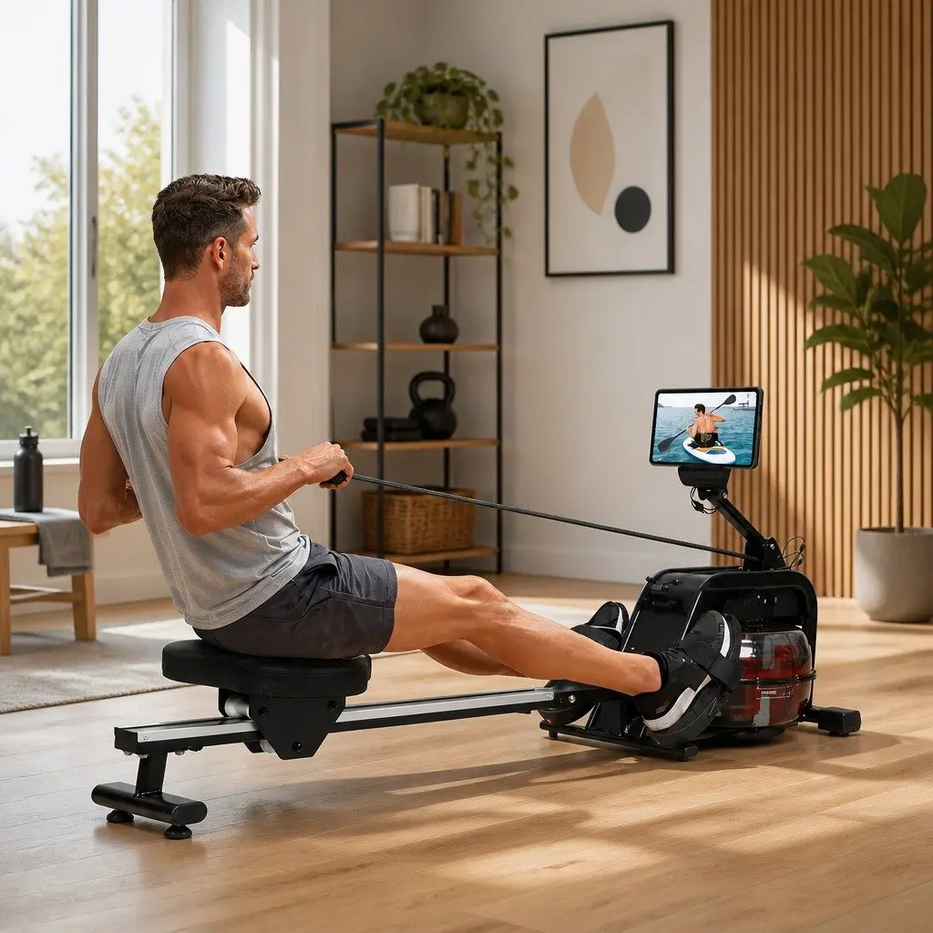 Water Rowing Machine Home Fitness Equipment 11L Water Tank Bluetooth LED Display