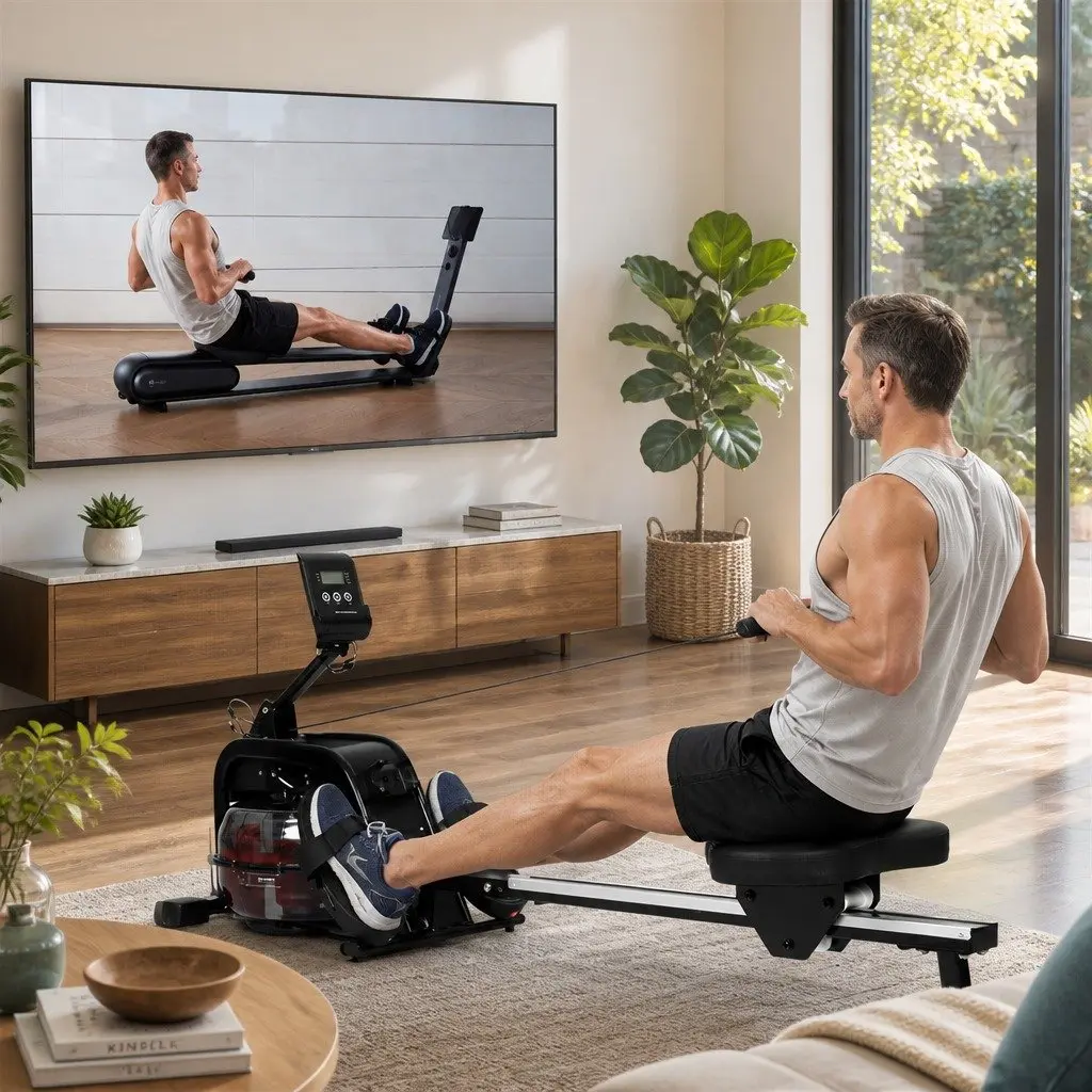 Water Rowing Machine Home Fitness Equipment 11L Water Tank Bluetooth LED Display