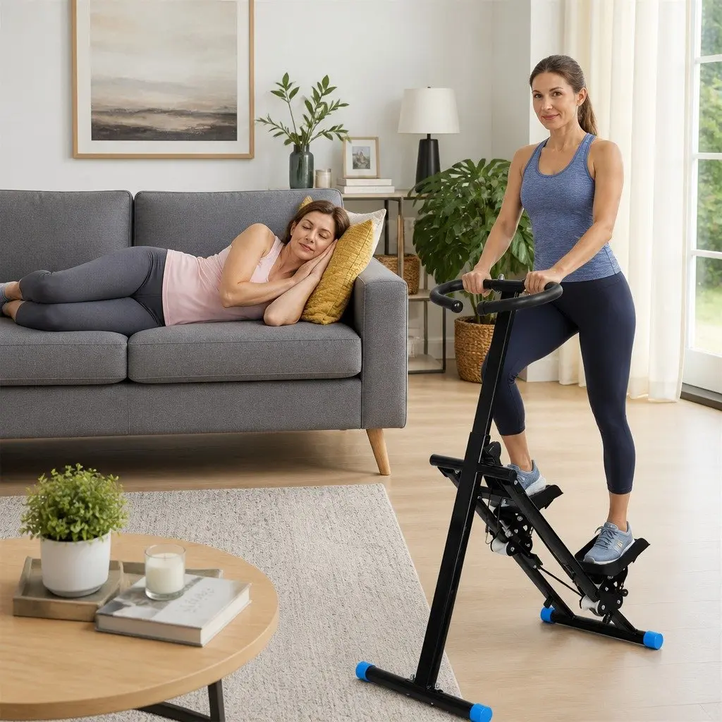 Stair Stepper Machine Foldable Home Gym Cardio Climber Adjustable Handles Pedals