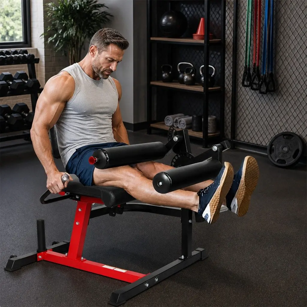 Leg Extension Curl Machine Plate Loaded Adjustable Size for Home Gym Lower Body Workout
