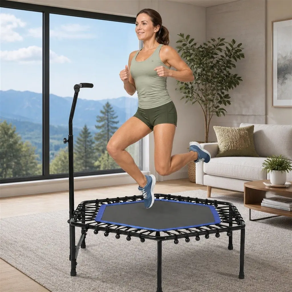 Mini Trampoline 48 Inch Adjustable Handlebar Rebounder for Adult Fitness Workout