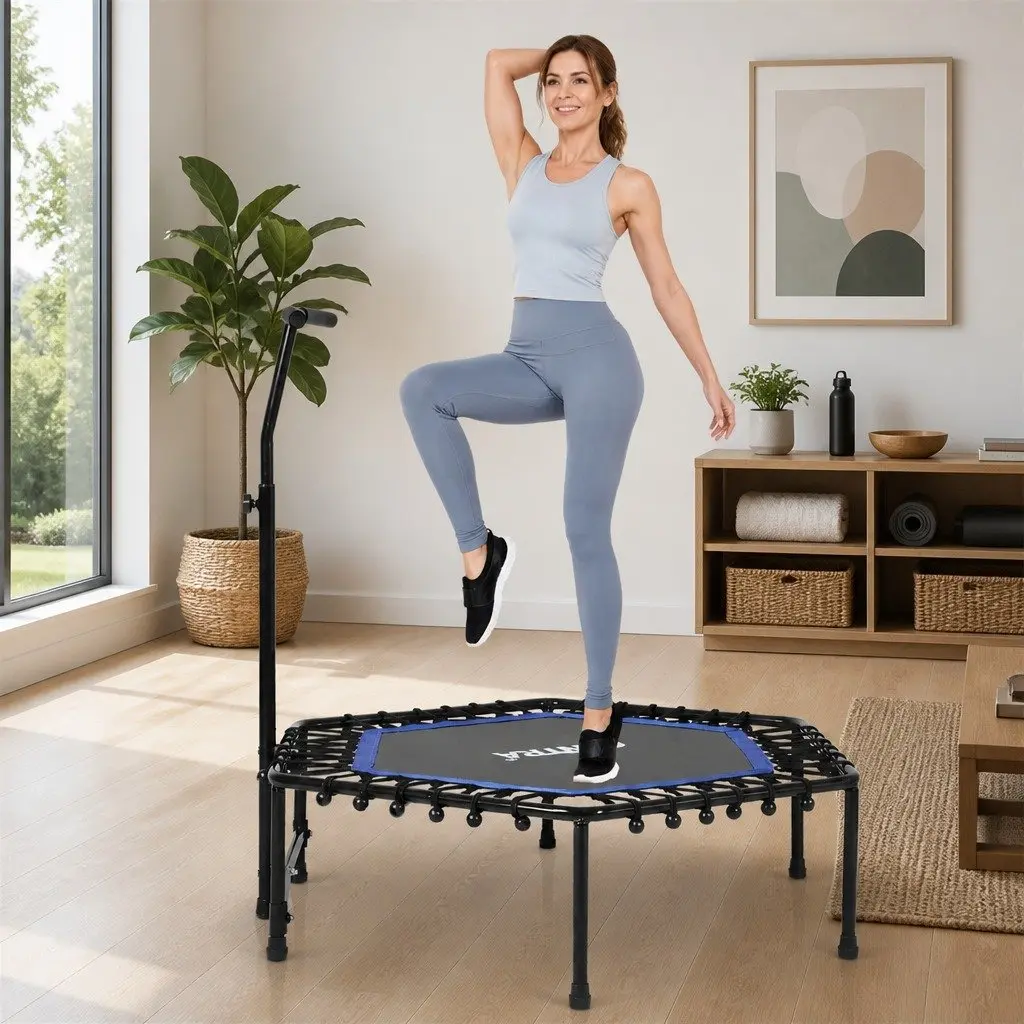 Mini Trampoline 48 Inch Adjustable Handlebar Rebounder for Adult Fitness Workout