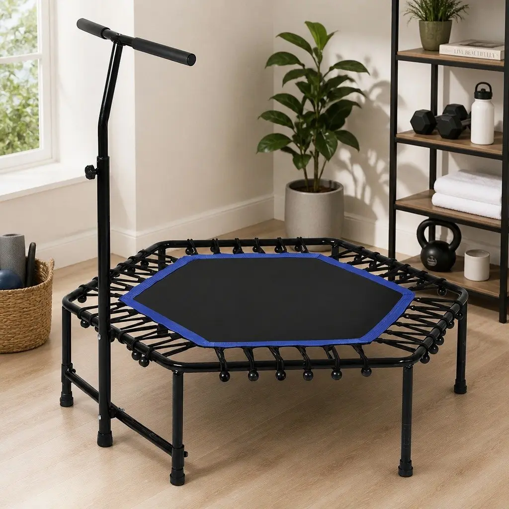 Mini Trampoline 48 Inch Adjustable Handlebar Rebounder for Adult Fitness Workout