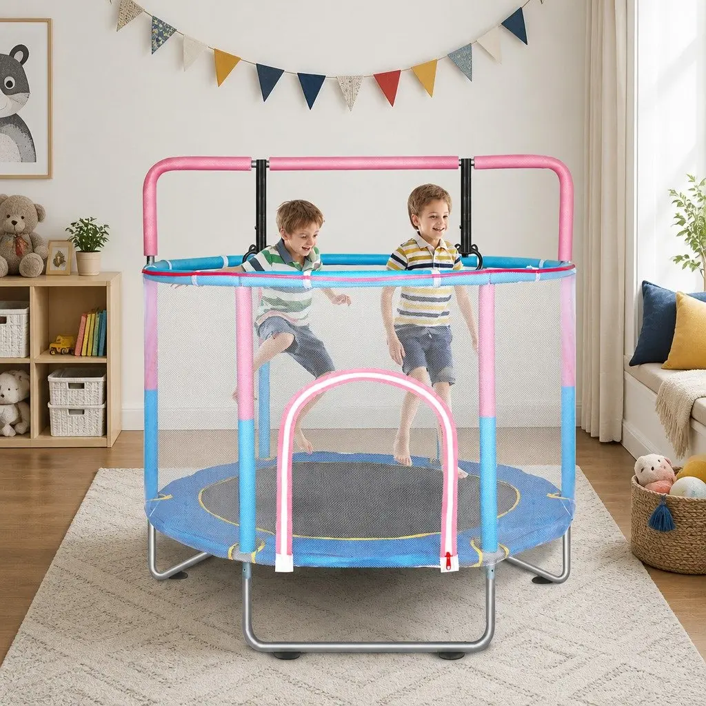 Kids Trampoline Rebounder 55 Inch with Hanging Rings Indoor Outdoor Play Equipment
