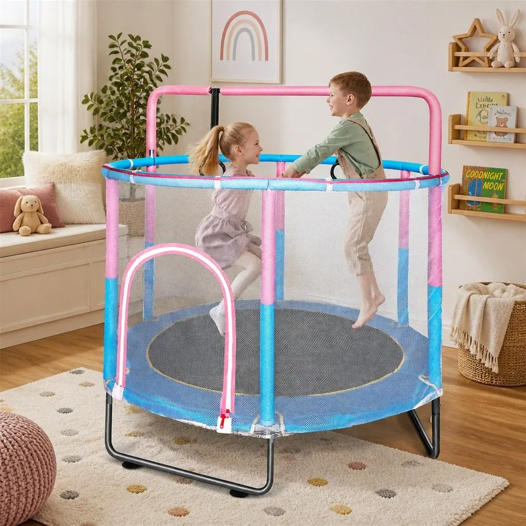 Kids Trampoline Rebounder 55 Inch with Hanging Rings Indoor Outdoor Play Equipment