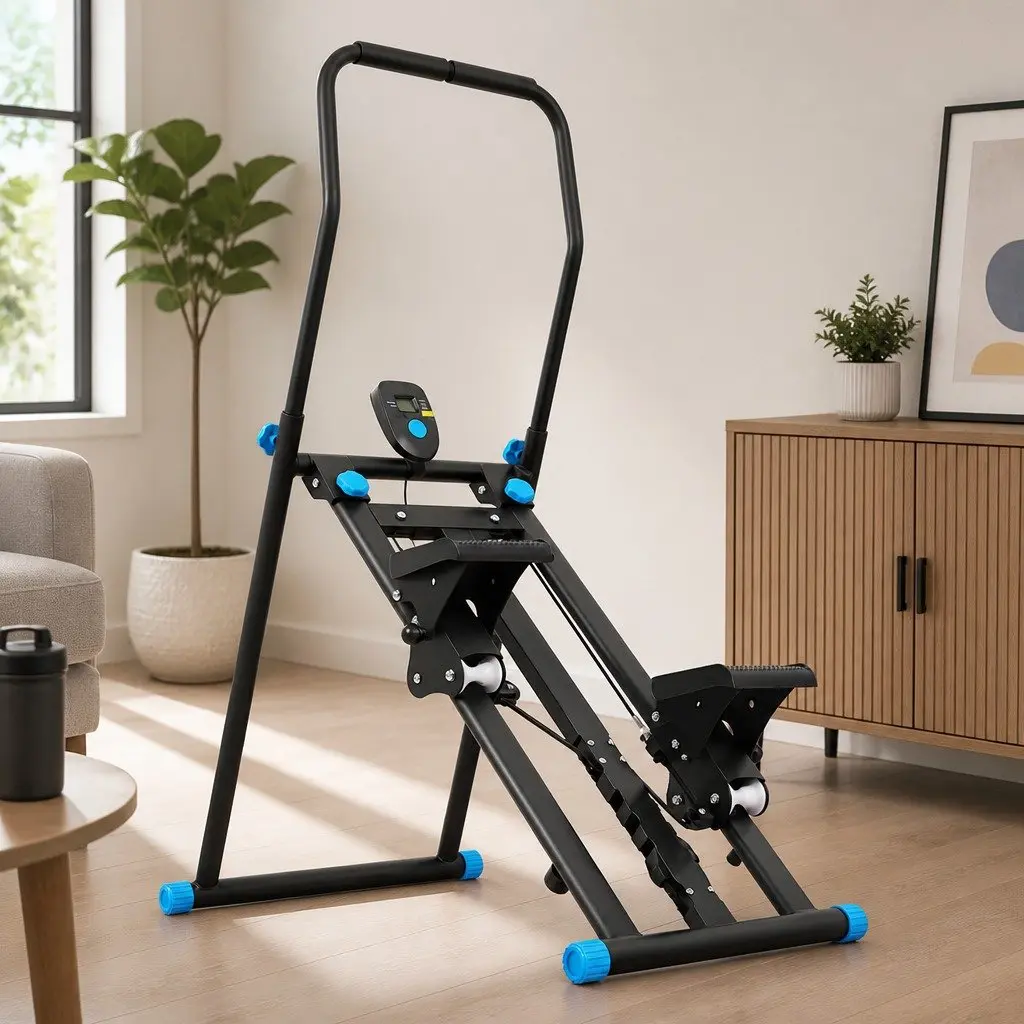 Folding Stepper Machine Adjustable Height Resistance Compact Home Gym Full Body Workout
