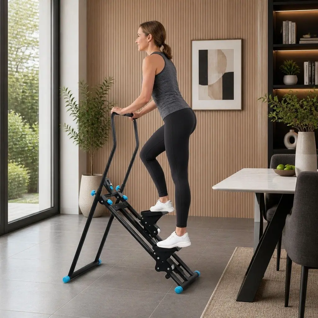 Folding Stepper Machine Adjustable Height Resistance Compact Home Gym Full Body Workout